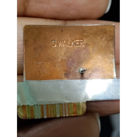 Vintage S.Walker Modernist Sterling Silver and Brass Earring and Bracelet Set - Picture 10 of 10